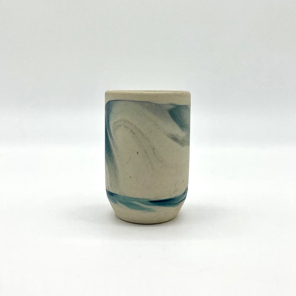 Cuarto Suspiro‎ Mexican Pottery Vase Small Ceramic Bud Vase Blue Swirl Design
